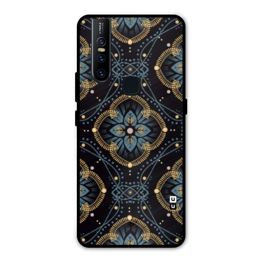 Blue With Black Flower Metal Back Case for Vivo V15