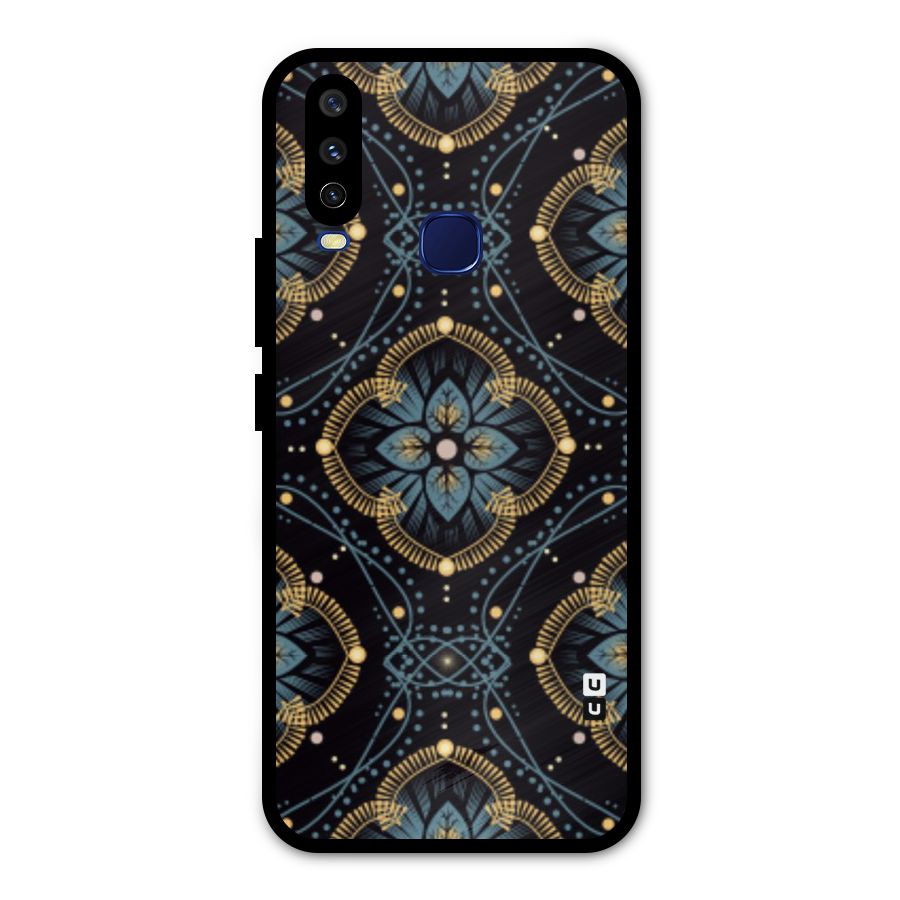 Blue With Black Flower Metal Back Case for Vivo V17
