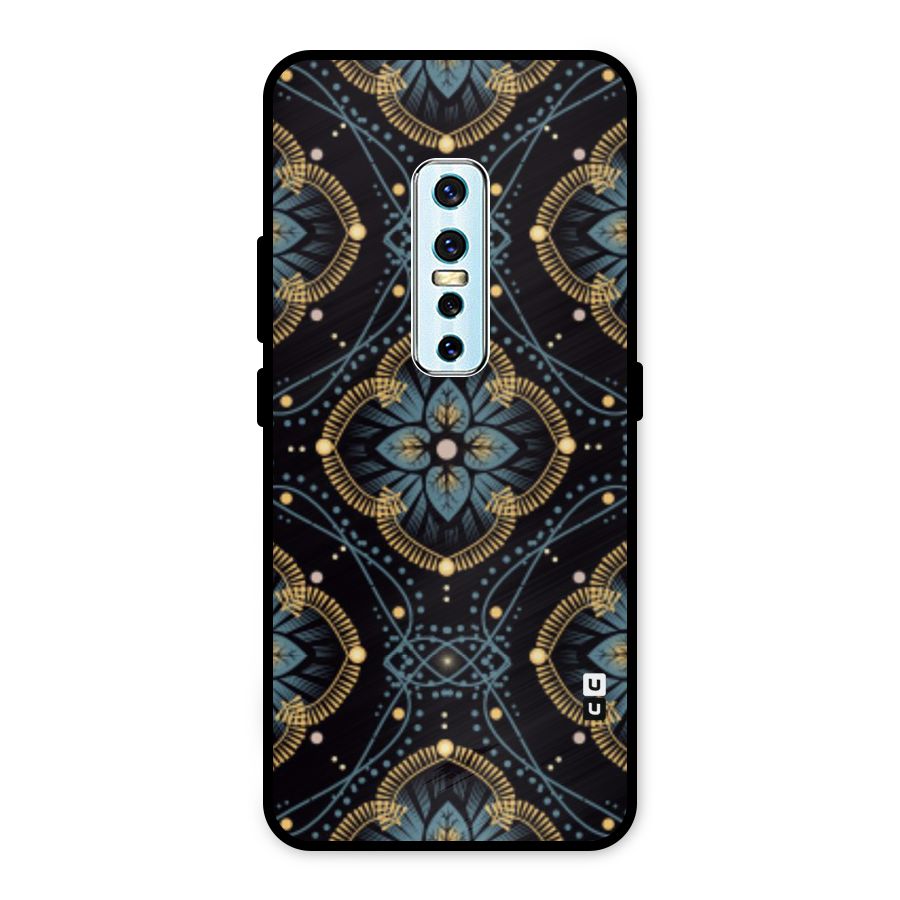 Blue With Black Flower Metal Back Case for Vivo V17 Pro