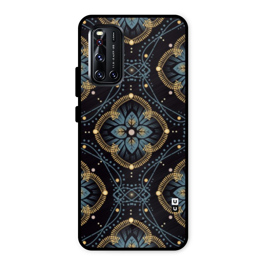 Blue With Black Flower Metal Back Case for Vivo V19