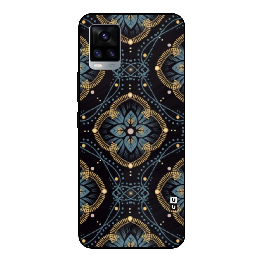 Blue With Black Flower Metal Back Case for Vivo V20