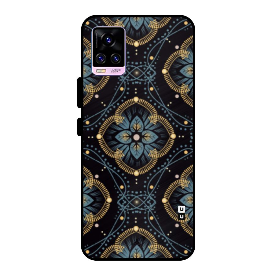 Blue With Black Flower Metal Back Case for Vivo V20 Pro