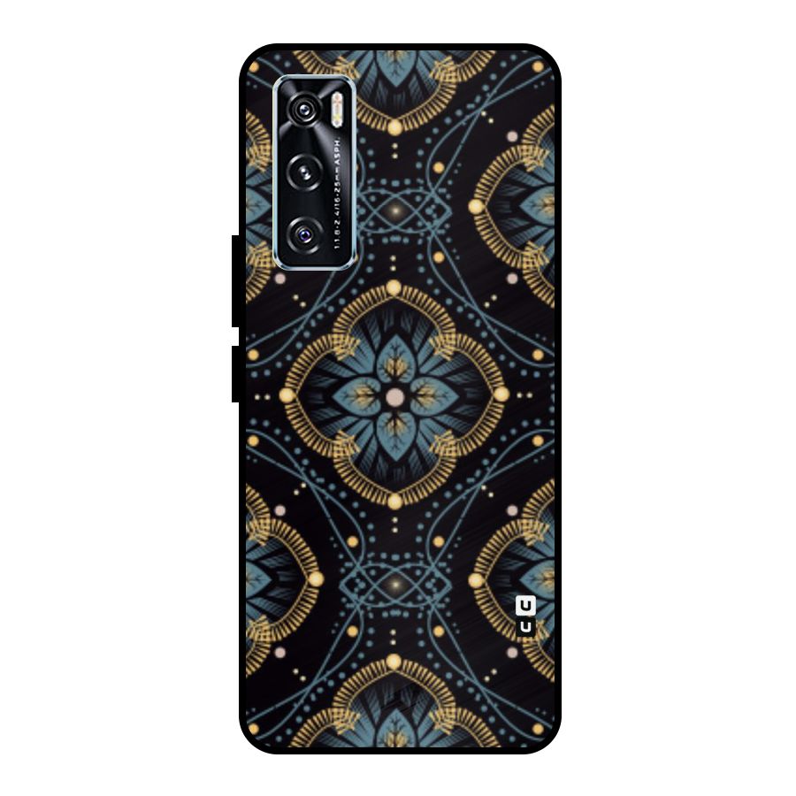Blue With Black Flower Metal Back Case for Vivo V20 SE