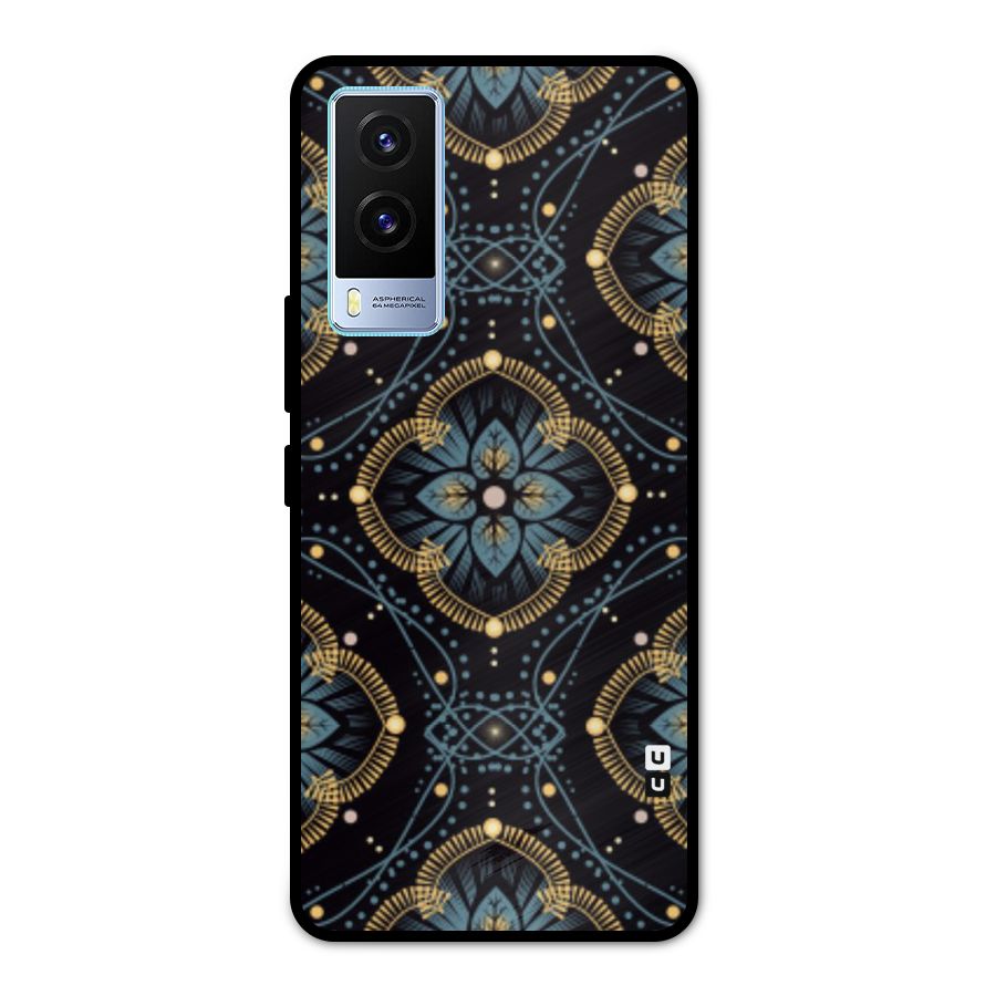 Blue With Black Flower Metal Back Case for Vivo V21e 5G