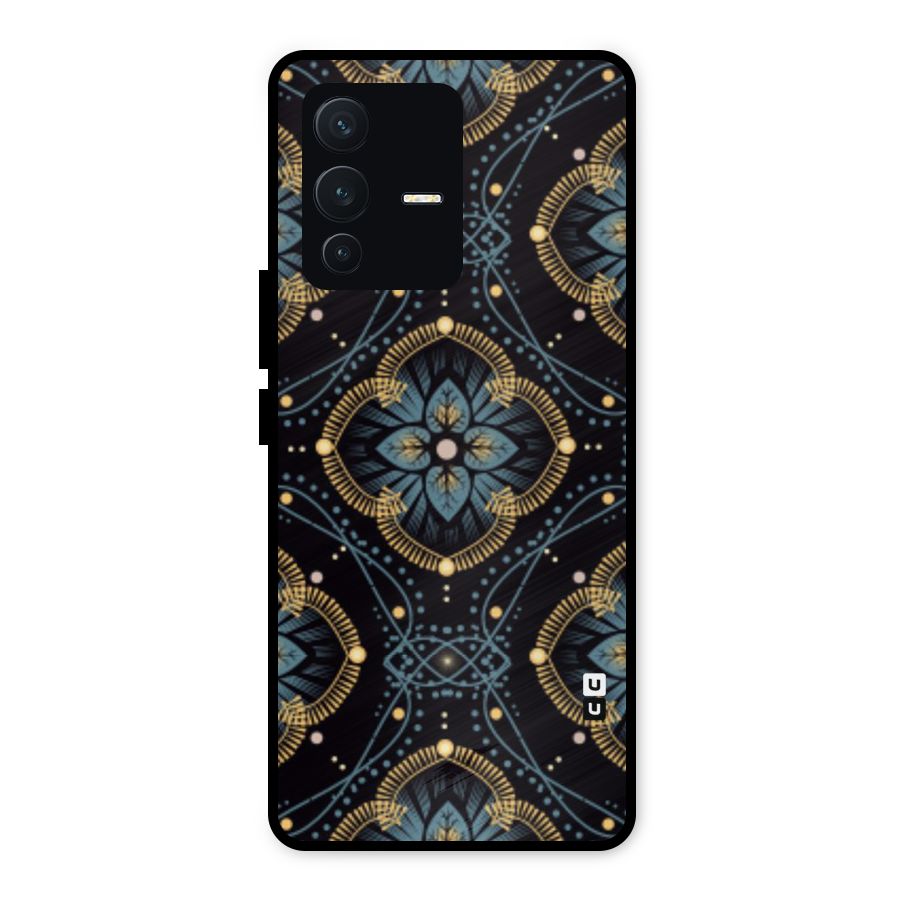 Blue With Black Flower Metal Back Case for Vivo V23 5G