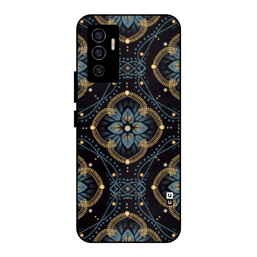 Blue With Black Flower Metal Back Case for Vivo V23e