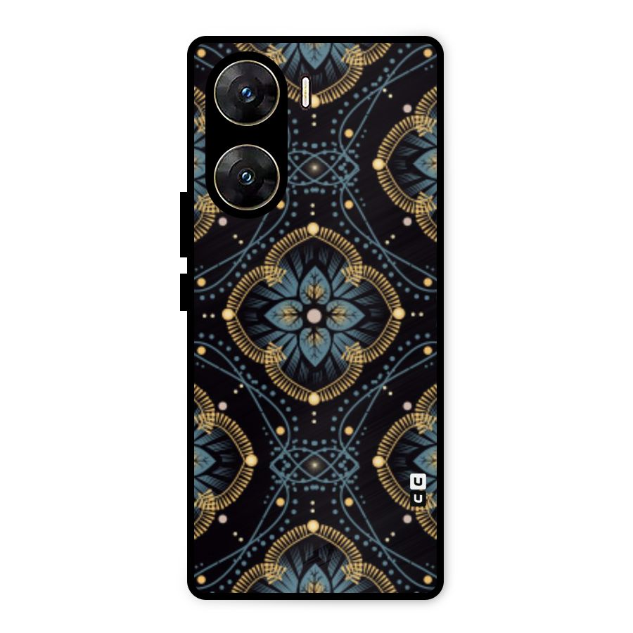 Blue With Black Flower Metal Back Case for Vivo V29e