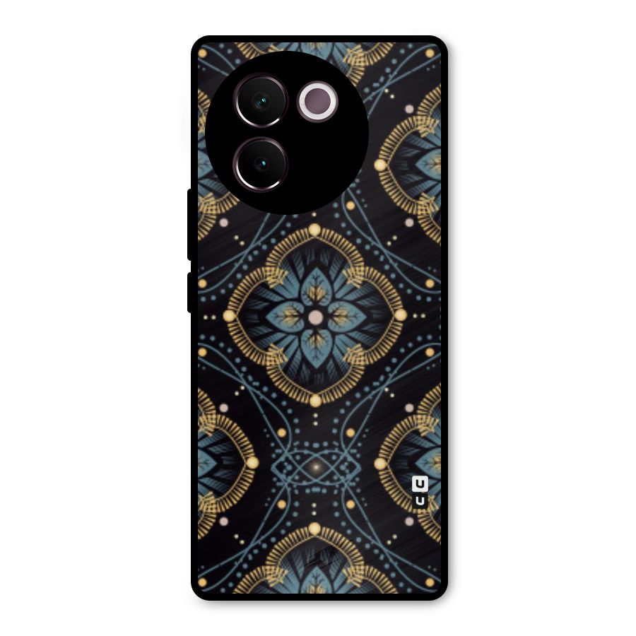 Blue With Black Flower Metal Back Case for Vivo V30e