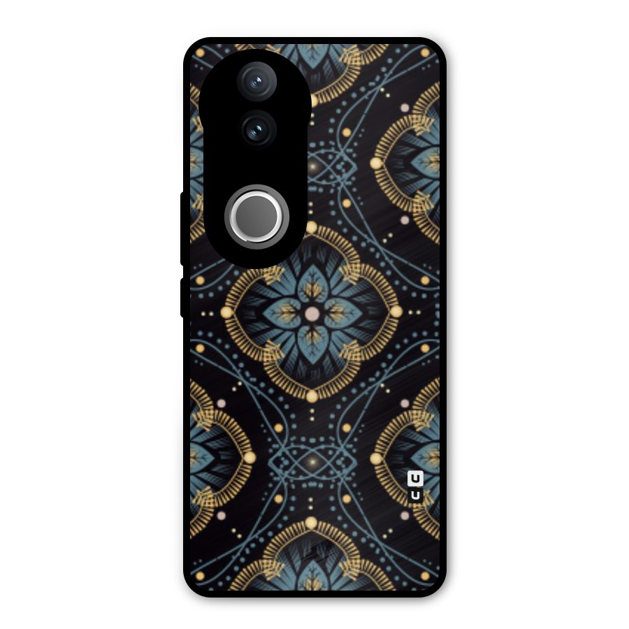 Blue With Black Flower Metal Back Case for Vivo V50
