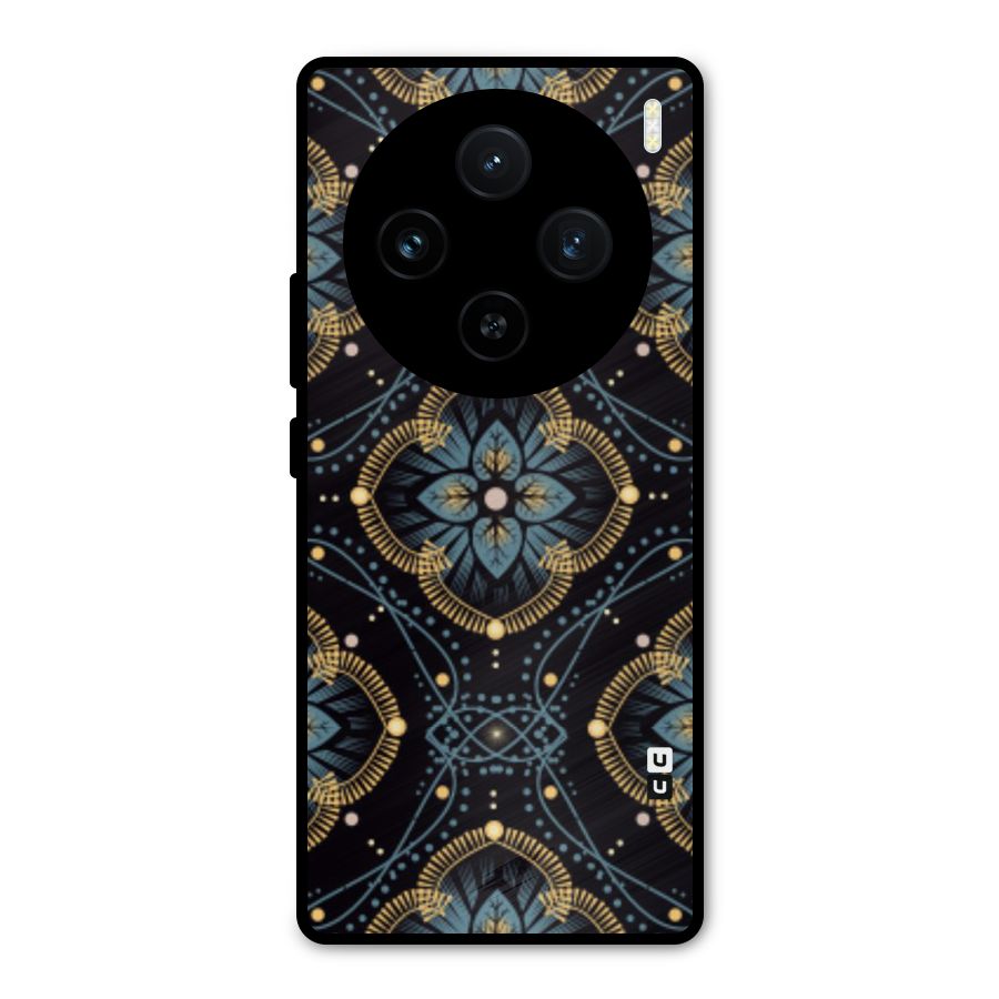 Blue With Black Flower Metal Back Case for Vivo X100
