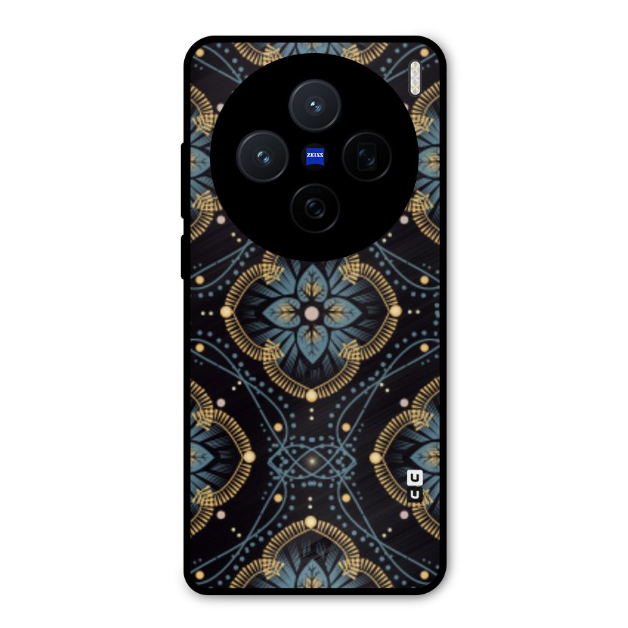 Blue With Black Flower Metal Back Case for Vivo X200
