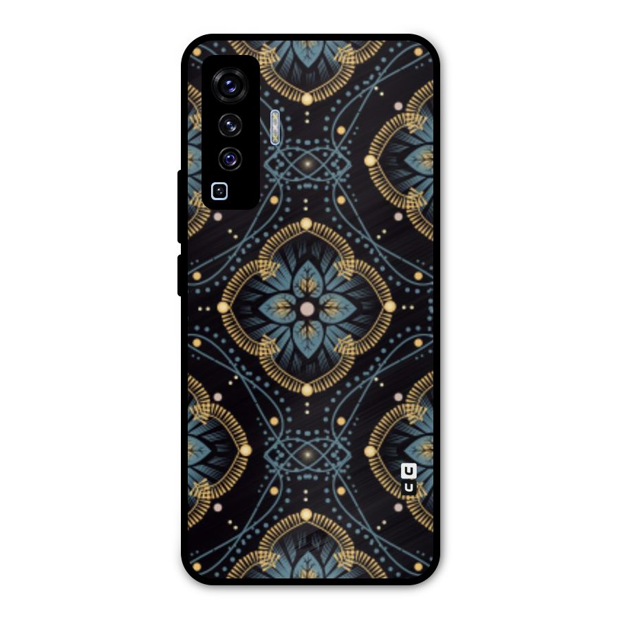 Blue With Black Flower Metal Back Case for Vivo X50