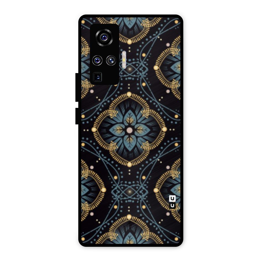 Blue With Black Flower Metal Back Case for Vivo X50 Pro