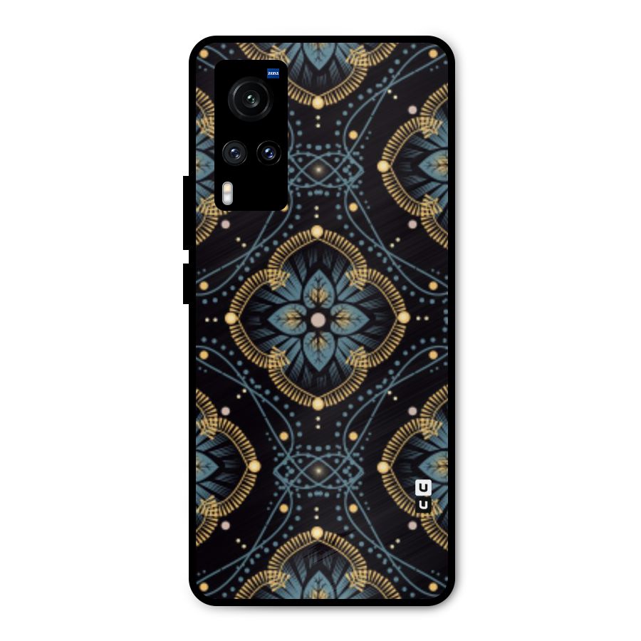 Blue With Black Flower Metal Back Case for Vivo X60
