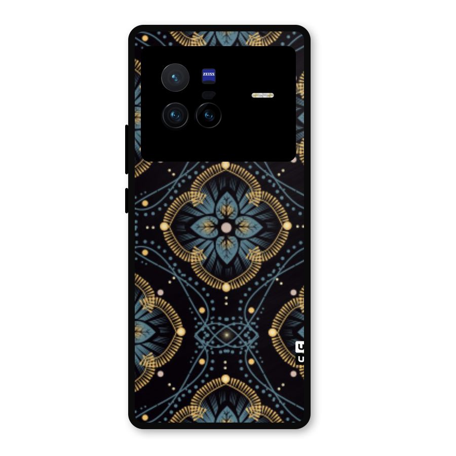 Blue With Black Flower Metal Back Case for Vivo X80