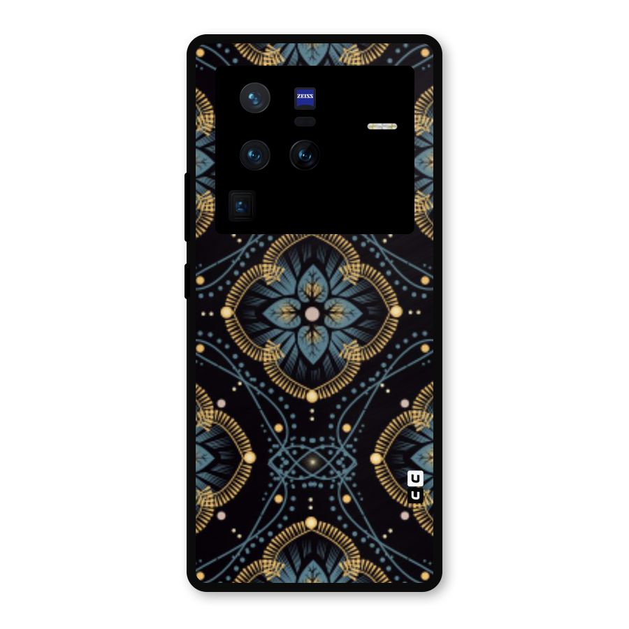 Blue With Black Flower Metal Back Case for Vivo X80 Pro