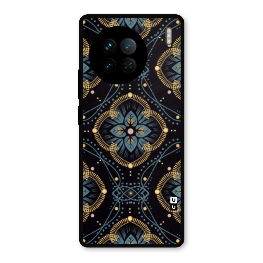 Blue With Black Flower Metal Back Case for Vivo X90