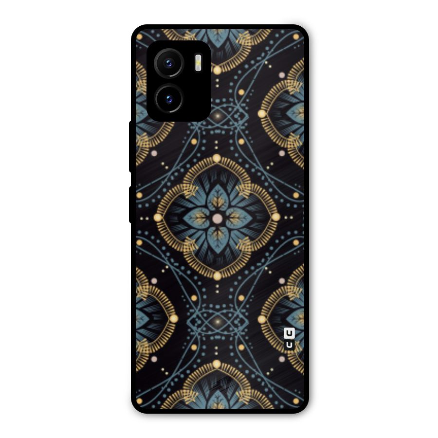 Blue With Black Flower Metal Back Case for Vivo Y15s