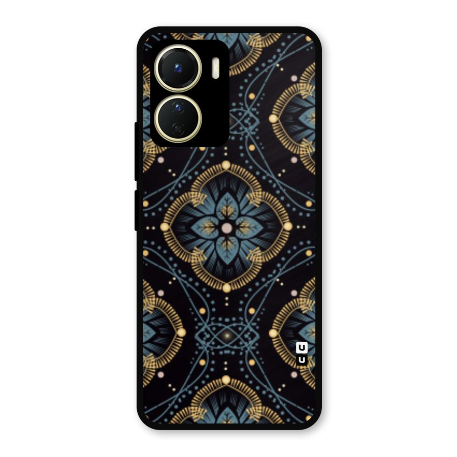 Blue With Black Flower Metal Back Case for Vivo Y16