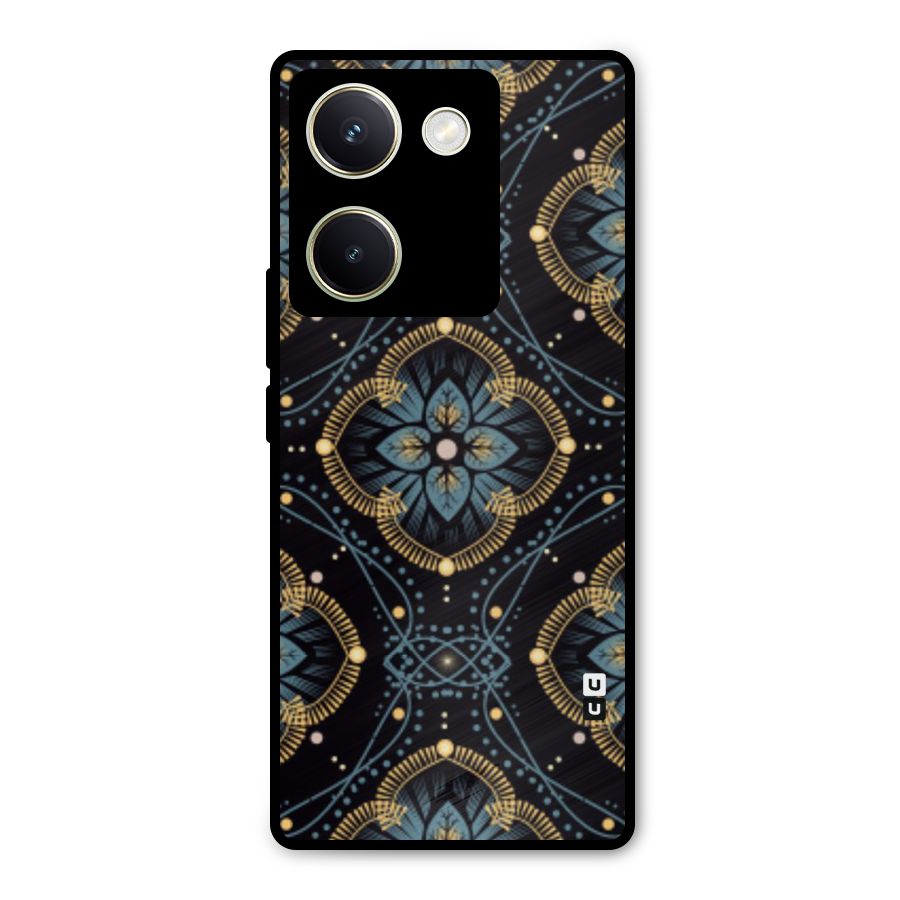 Blue With Black Flower Metal Back Case for Vivo Y200 Pro