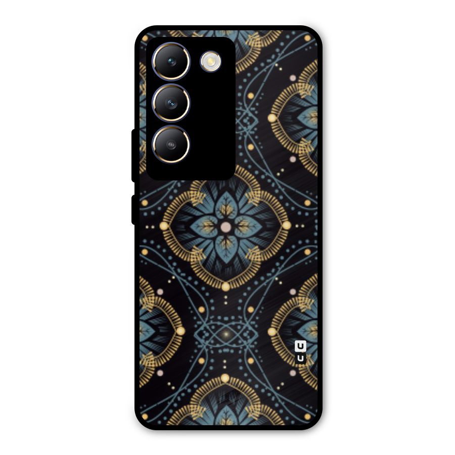 Blue With Black Flower Metal Back Case for Vivo Y200e