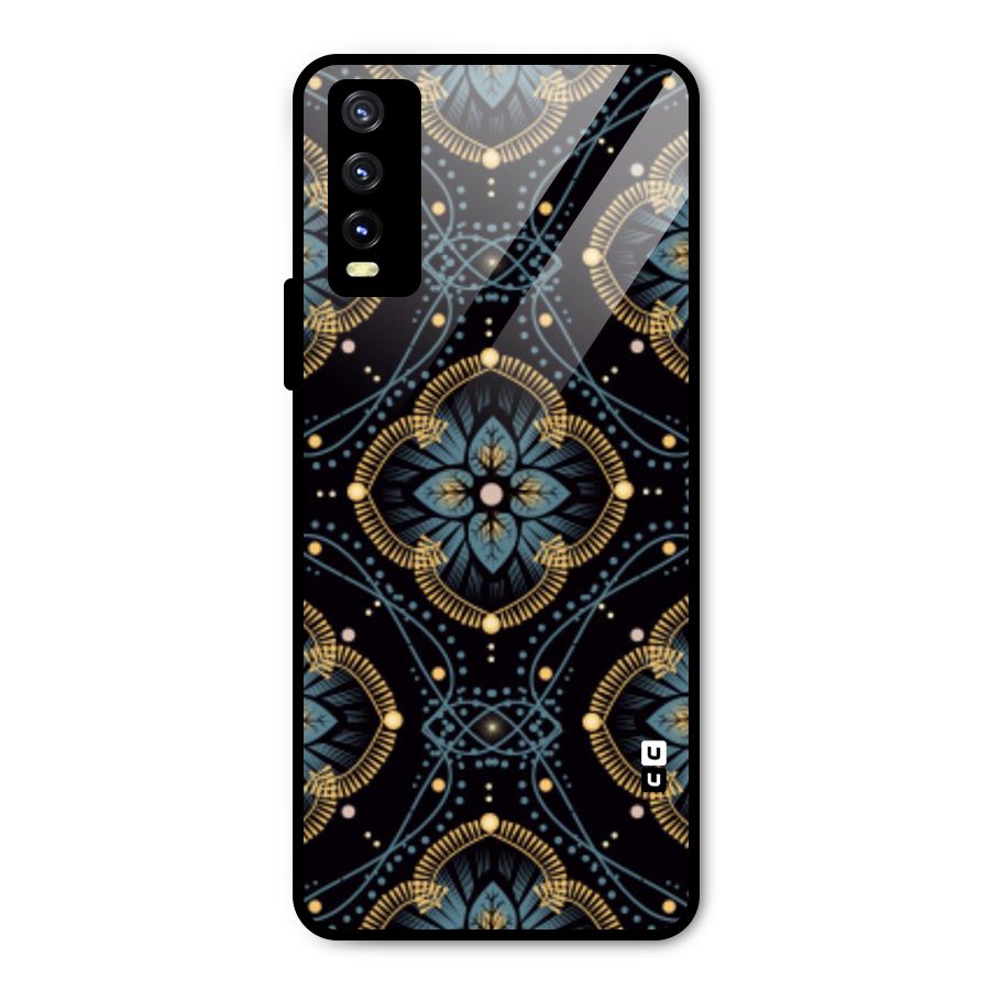 Blue With Black Flower Metal Back Case for Vivo Y20g