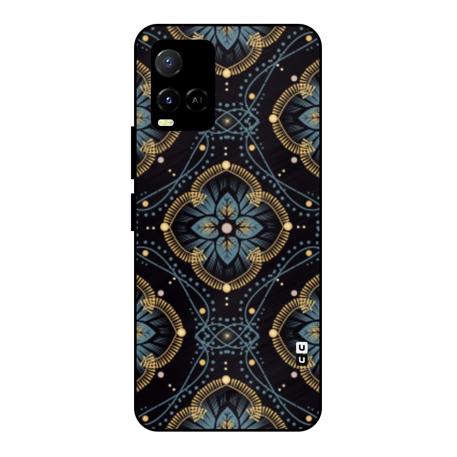 Blue With Black Flower Metal Back Case for Vivo Y21