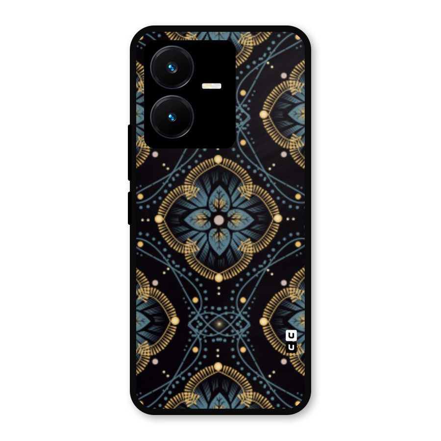 Blue With Black Flower Metal Back Case for Vivo Y22