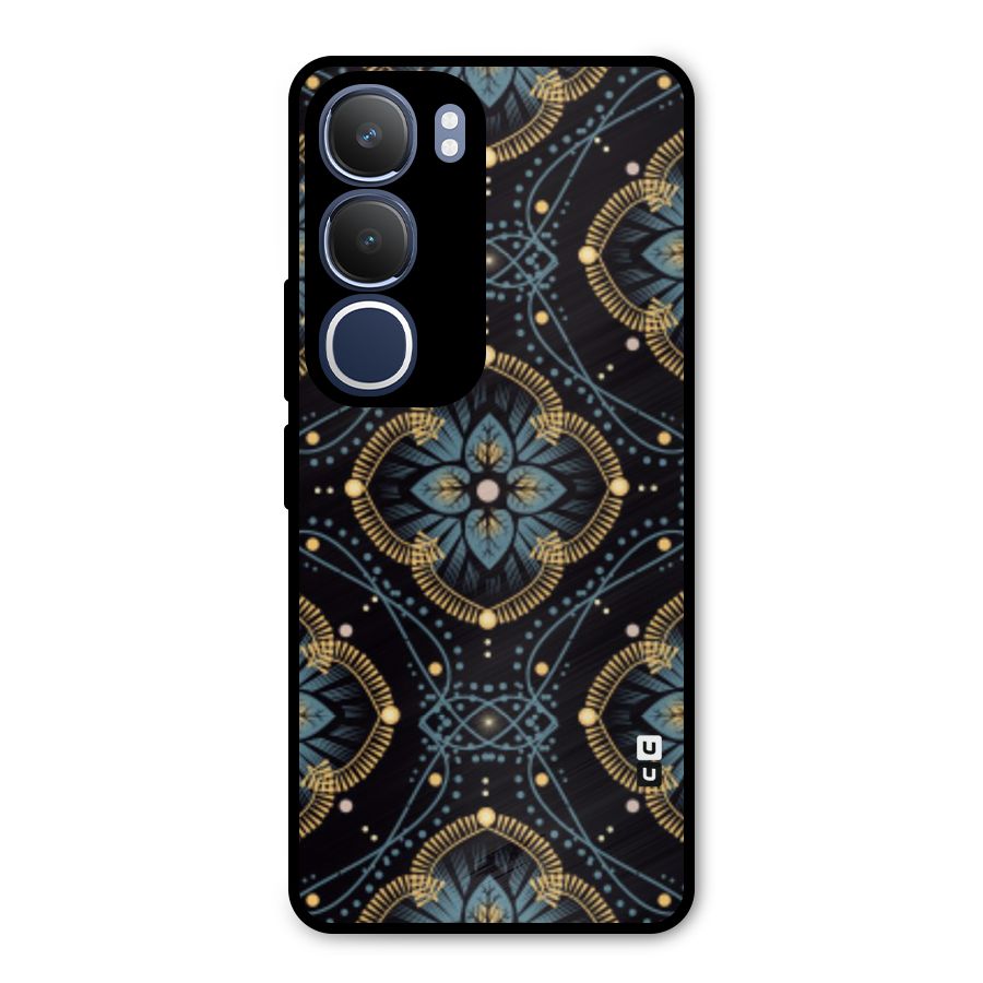 Blue With Black Flower Metal Back Case for Vivo Y29