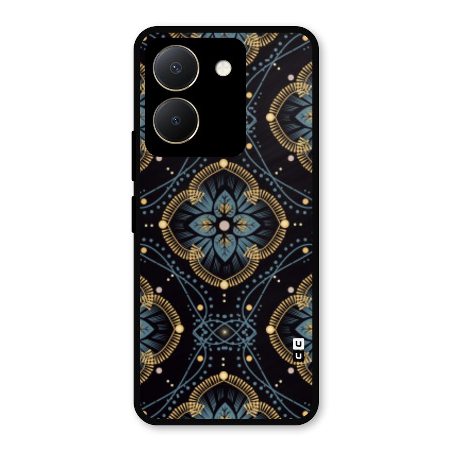 Blue With Black Flower Metal Back Case for Vivo Y36