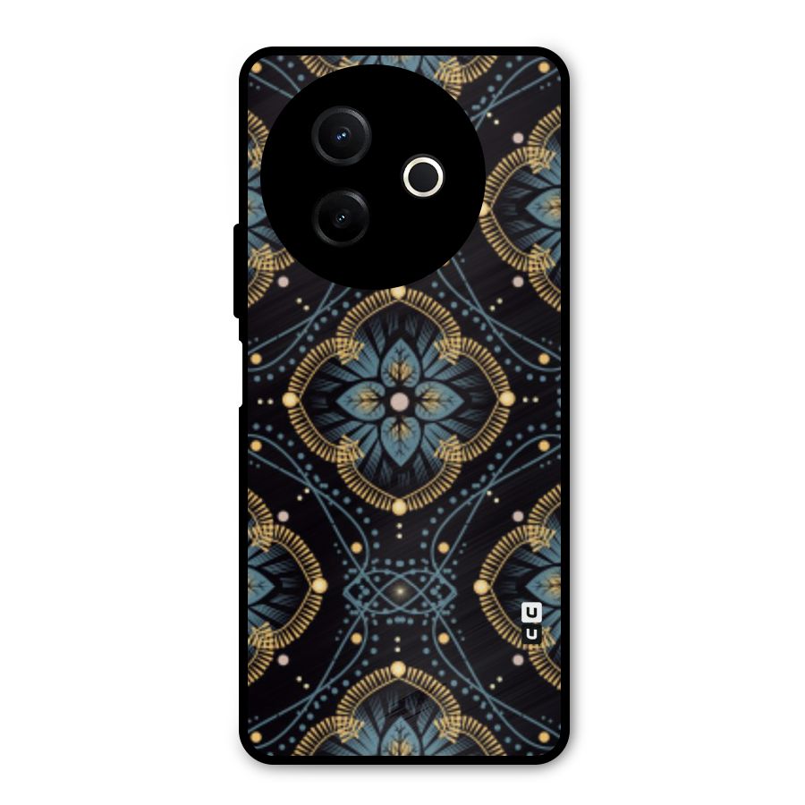 Blue With Black Flower Metal Back Case for Vivo Y39