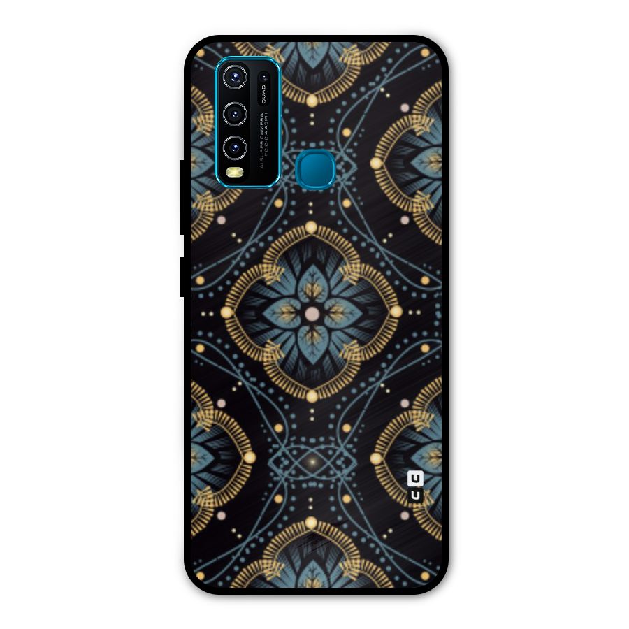 Blue With Black Flower Metal Back Case for Vivo Y50