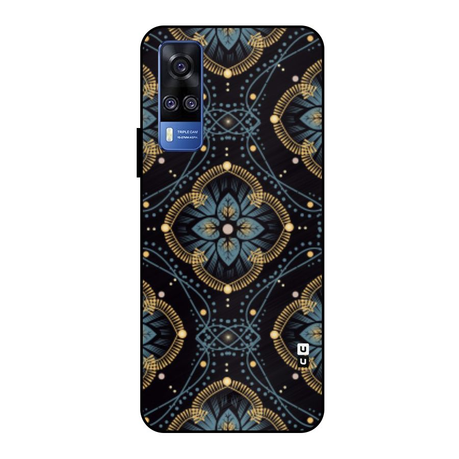 Blue With Black Flower Metal Back Case for Vivo Y51