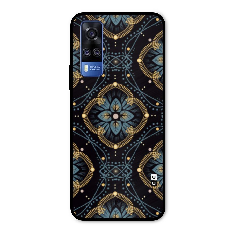 Blue With Black Flower Metal Back Case for Vivo Y51A