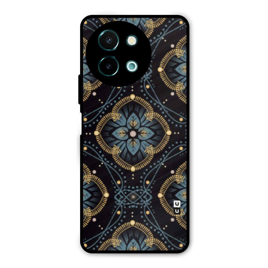 Blue With Black Flower Metal Back Case for Vivo Y58