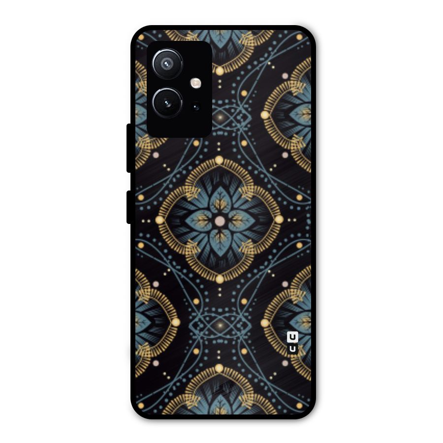 Blue With Black Flower Metal Back Case for Vivo Y75 5G