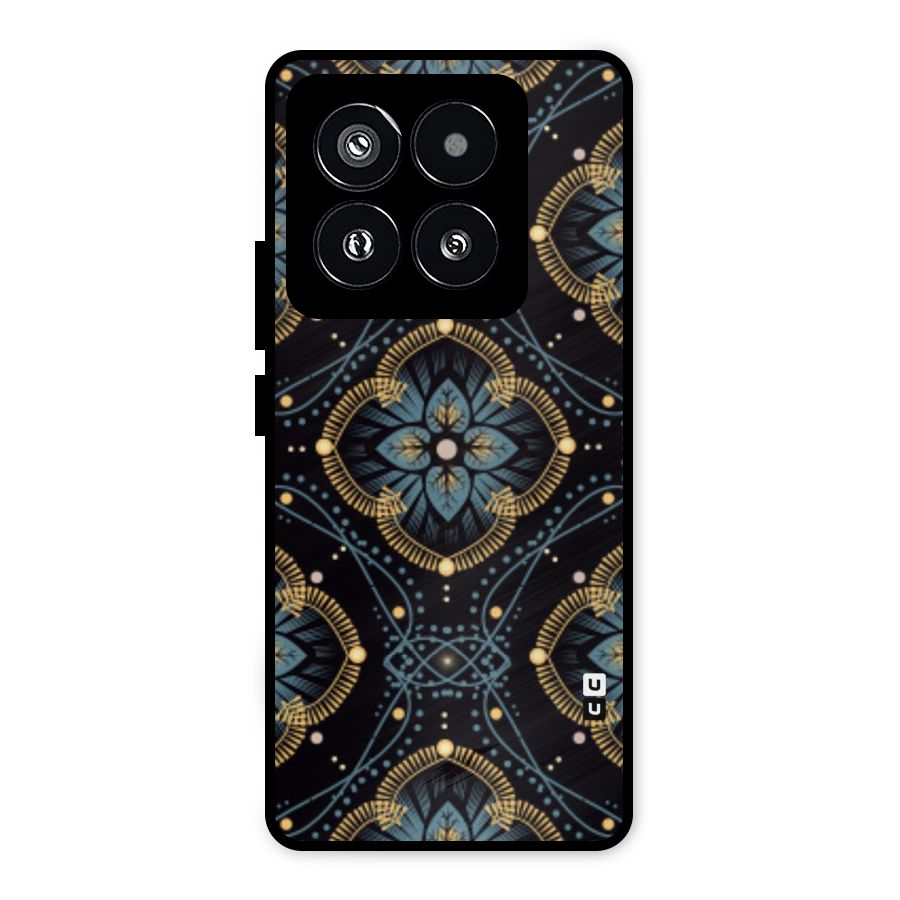 Blue With Black Flower Metal Back Case for Xiaomi 14 Pro