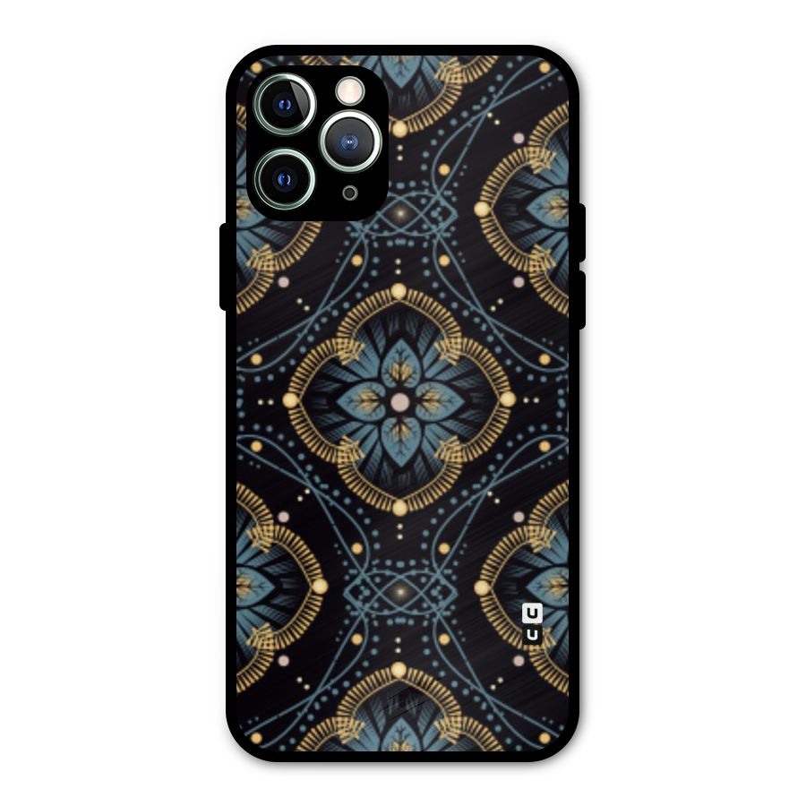 Blue With Black Flower Metal Back Case for iPhone 11 Pro Max