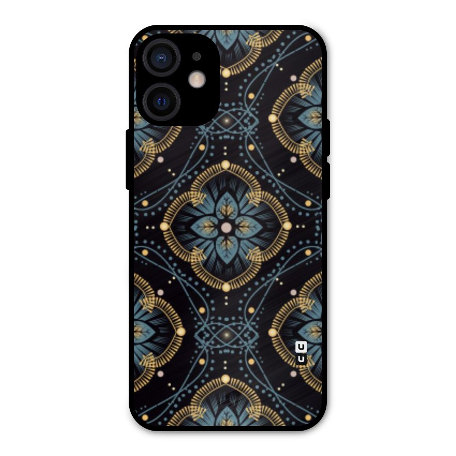 Blue With Black Flower Metal Back Case for iPhone 12 Mini