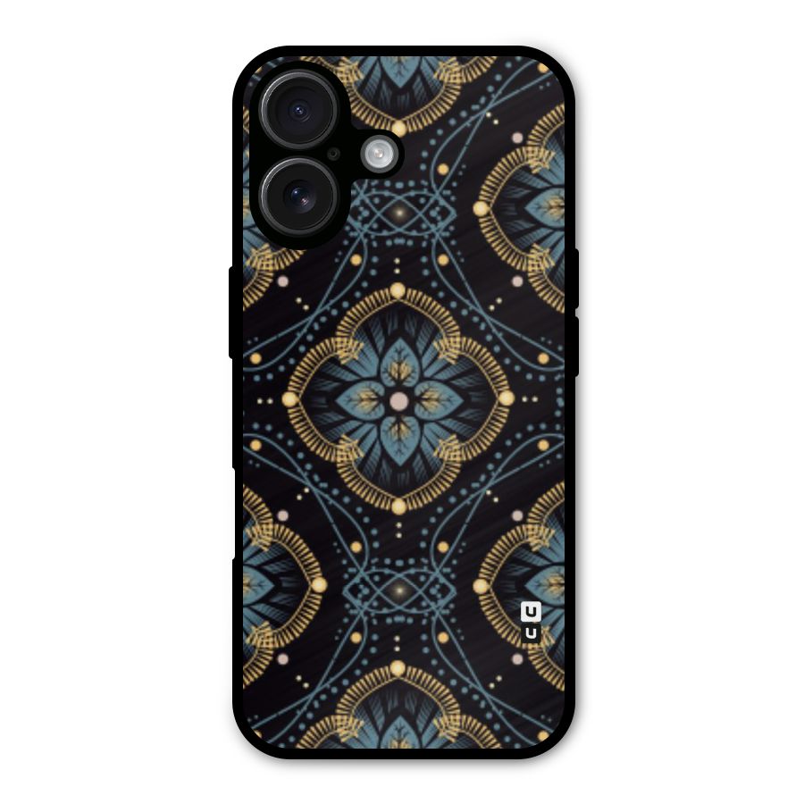 Blue With Black Flower Metal Back Case for iPhone 16