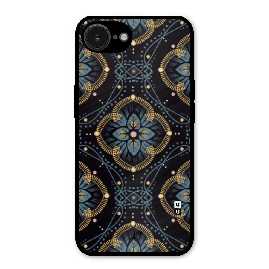 Blue With Black Flower Metal Back Case for iPhone 16e