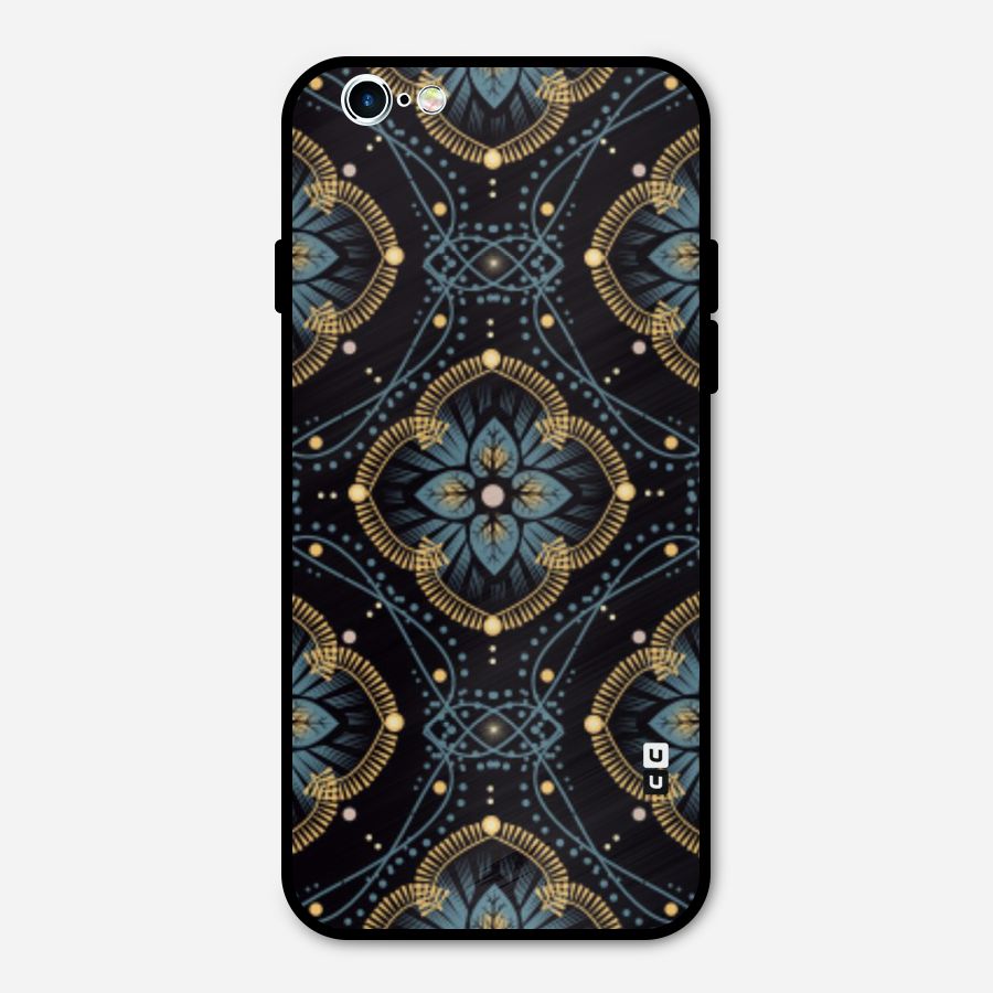 Blue With Black Flower Metal Back Case for iPhone 6 6s