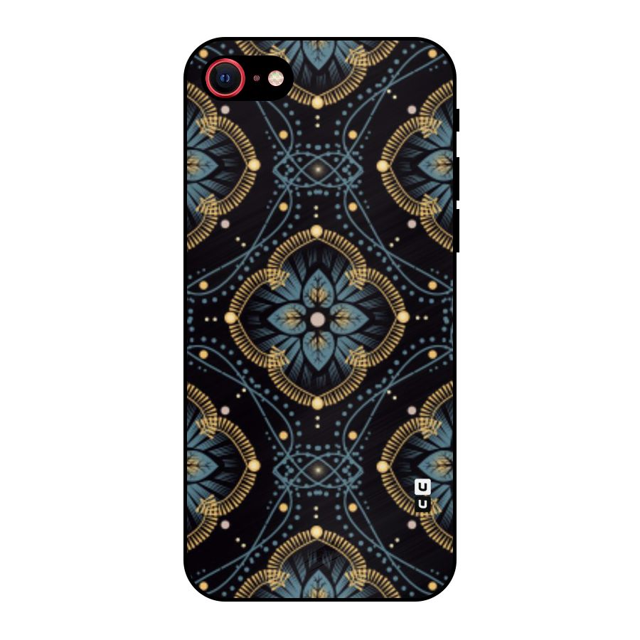 Blue With Black Flower Metal Back Case for iPhone 7