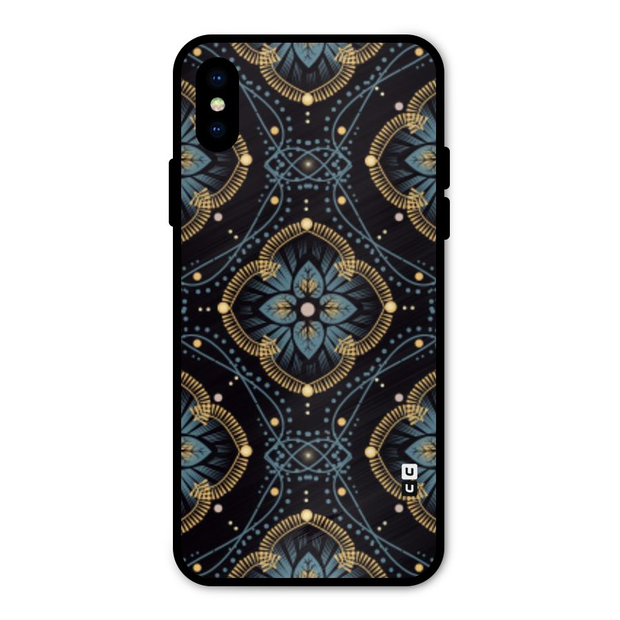 Blue With Black Flower Metal Back Case for iPhone XS