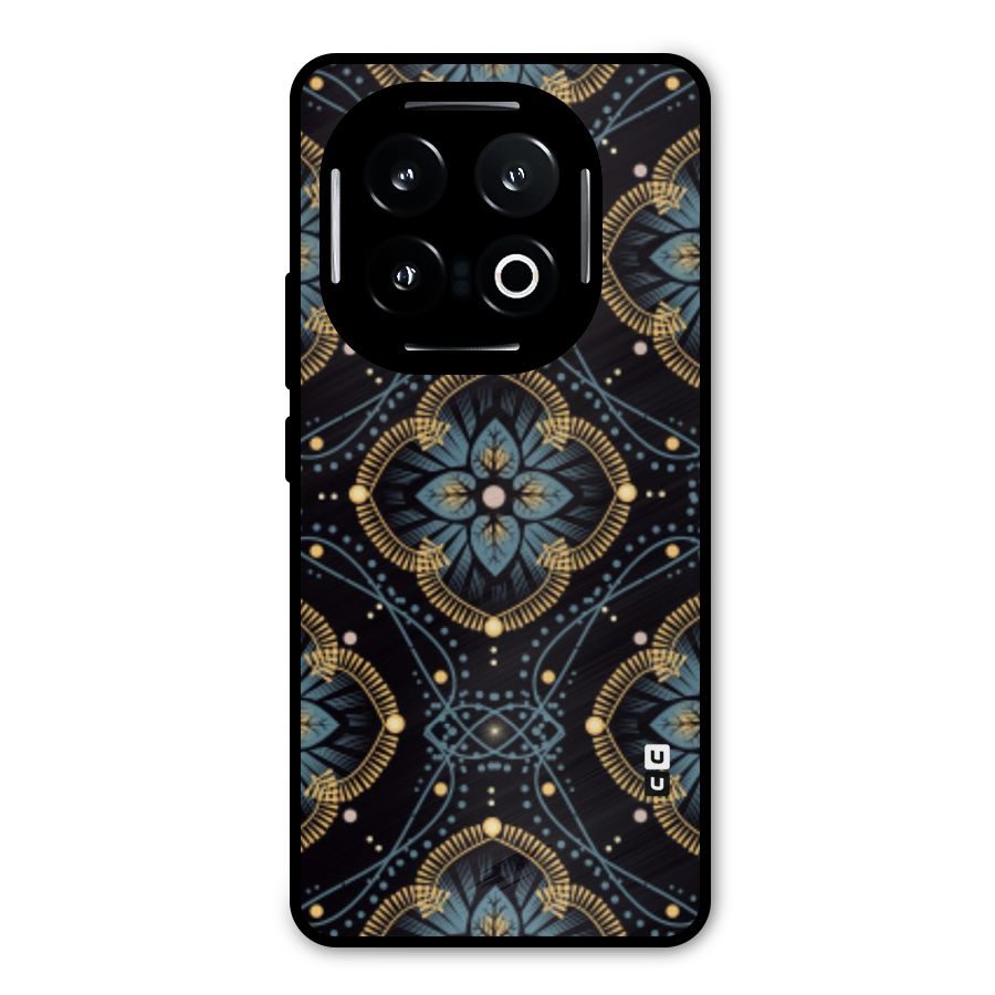 Blue With Black Flower Metal Back Case for iQOO 13