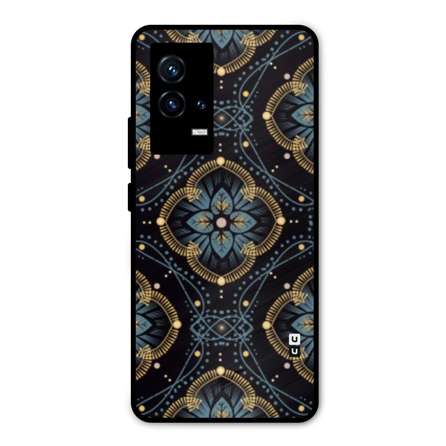 Blue With Black Flower Metal Back Case for iQOO 9 5G