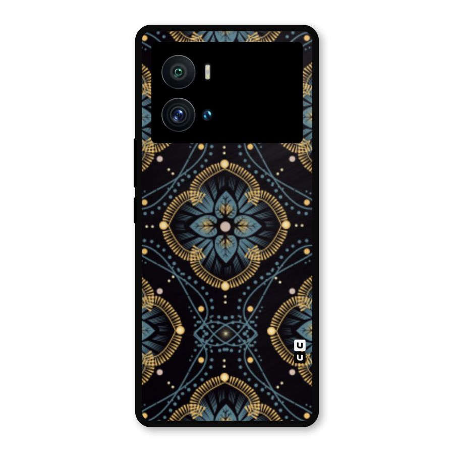 Blue With Black Flower Metal Back Case for iQOO 9 Pro