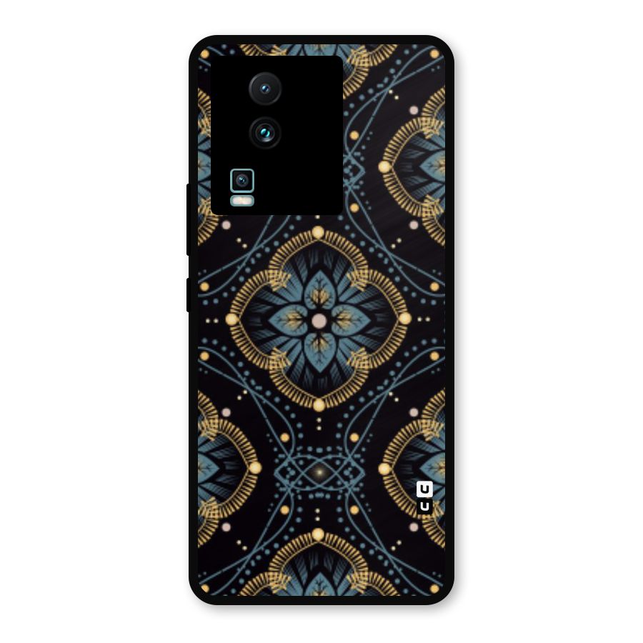 Blue With Black Flower Metal Back Case for iQOO Neo 7 Pro