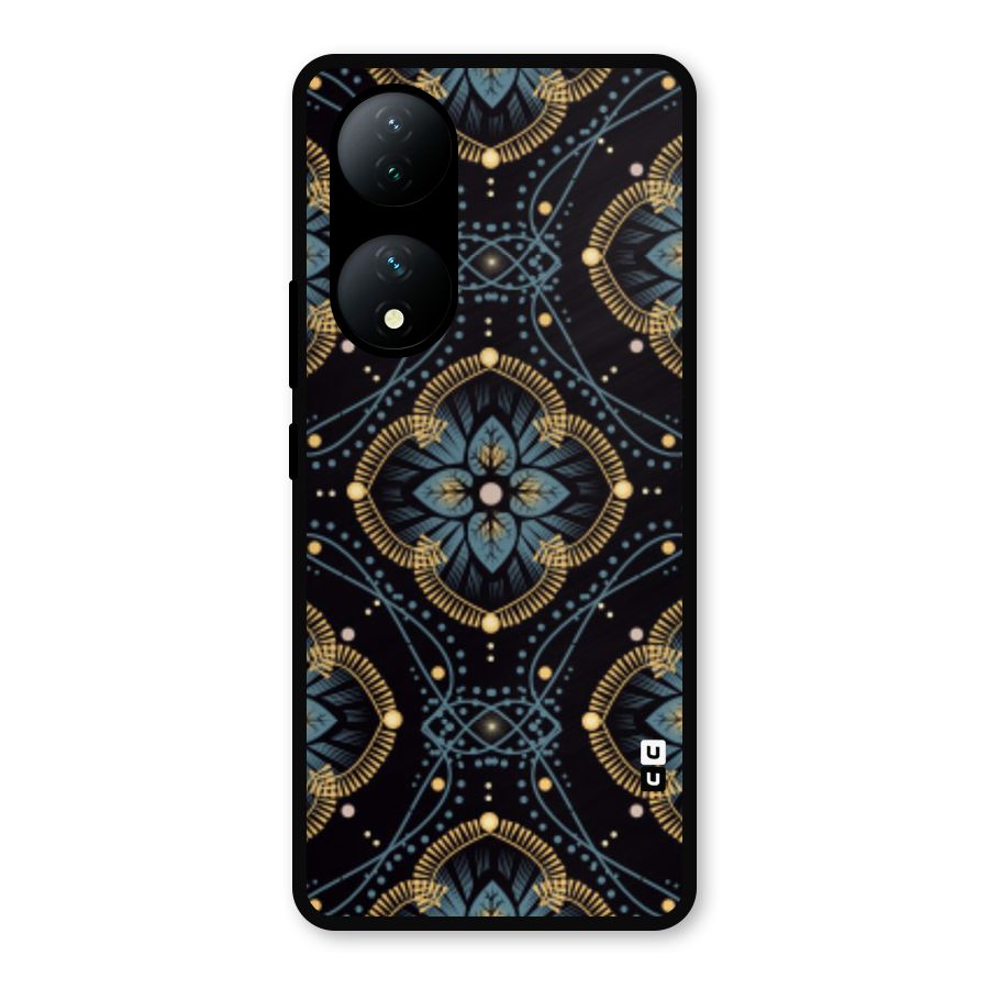Blue With Black Flower Metal Back Case for iQOO Z7