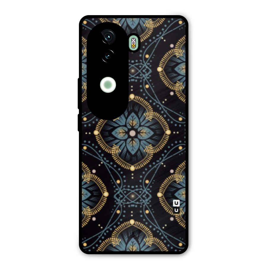 Blue With Black Flower Metal Back Case for iQOO Z9s